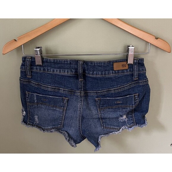 RSQ Jeans Juniors Blue Denim Cabo Cut Off Distressed Shorts Size 3 - Picture 5 of 6